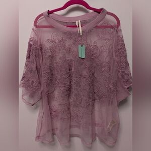 Anthropologie Embroidered Mesh Top